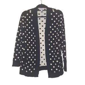 ISAACMIZRAHILIVE Black White Polka Dot Open Front Cardigan Sweater Womens Small